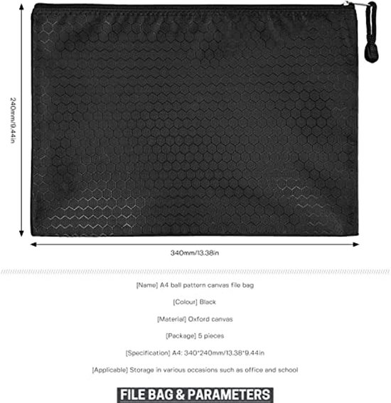 A4 Zipper File Bags - 5 Stuks Waterdichte Opslagzakken voor Documenten, School, Kantoor en Reizen — afbeelding 5
