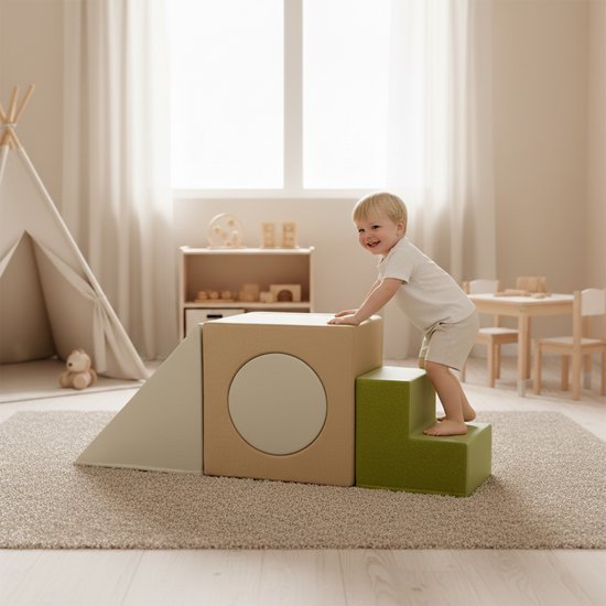 Sunny Sasa Foam Blokken - Zachte Klim- Stapel- en Speelblokken - Beige, Bruin en Groen - Softplay Foamblokken - Montessori Speelgoed - 4-delig - Vanaf 12 maanden - Veilig Binnen Spelen van Merkloos — afbeelding 2