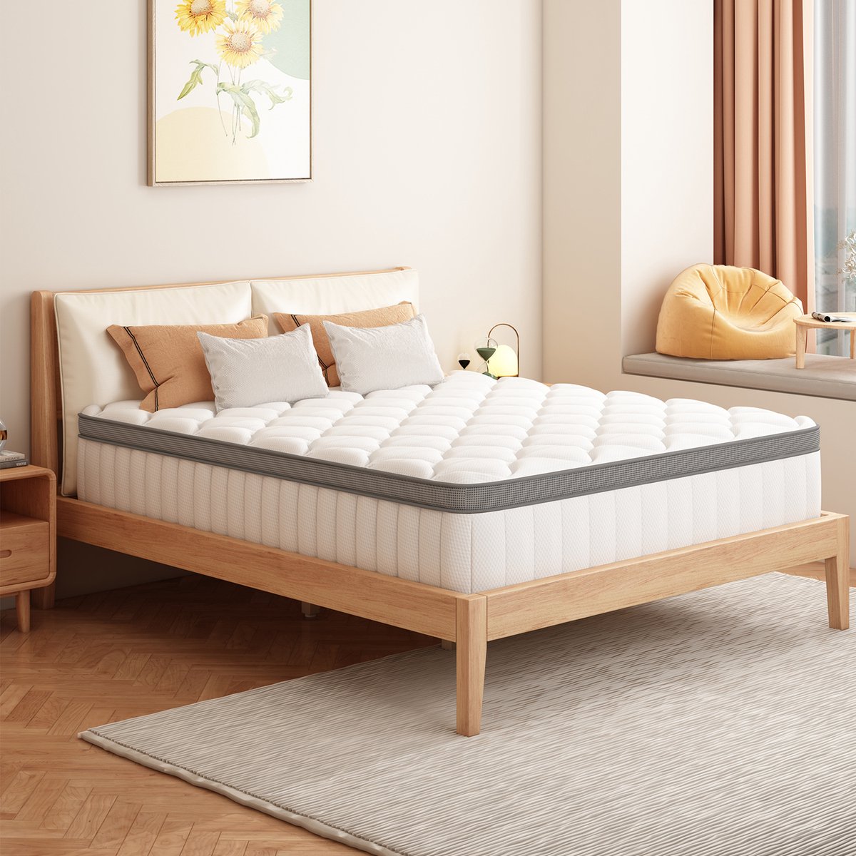 Elekiatech Matras 90 x 190 cm - 25 cm dik - Eenpersoonsmatrassen - Anti-Allergische - Pocketvering Matras met 9-laags Composietstructuur Wit