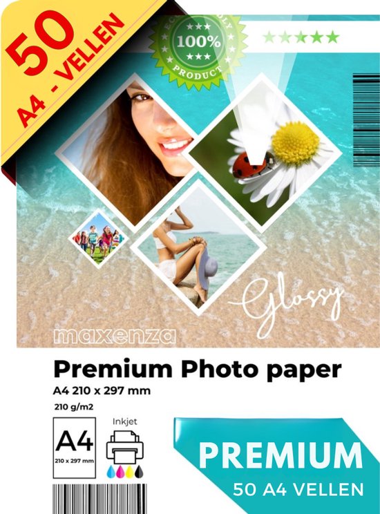 Maxenza Fotopapier - Glossy Glanzend - 50 Vellen op A4 Formaat - 210 x 297mm - 210 Gram per m²