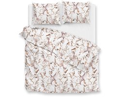 Zohome Colette Dekbedovertrek - Wit - Lits-jumeaux - Dekbedhoes van 100% Katoen-Flanel - Bladeren - 260x220 + 2 slopen 60/70 cm - AW25