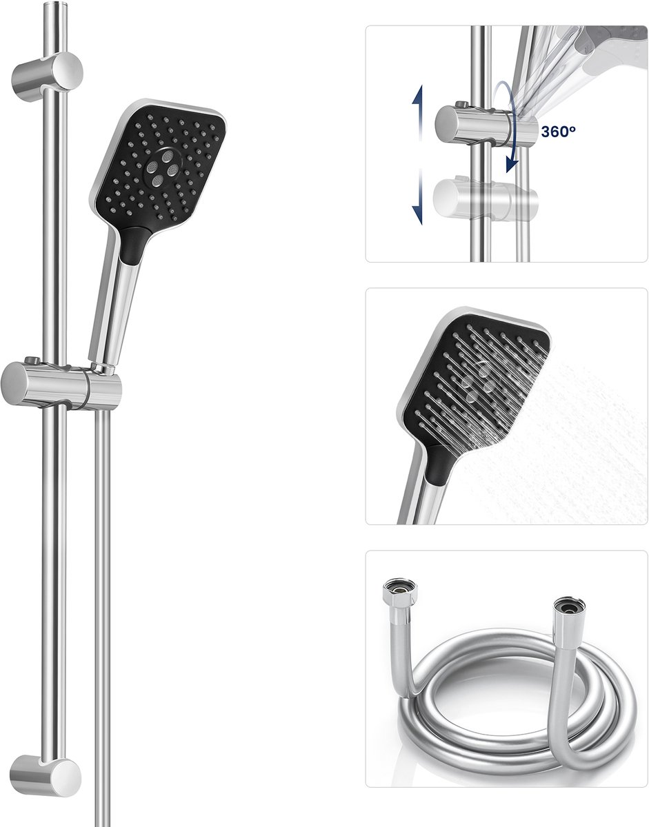 Lonheo max Doucheset met Handdouche - 70 cm Glijstang - 3 standen - Doucheslang 150 cm - Anti-Kalk Douchekop - Chroom