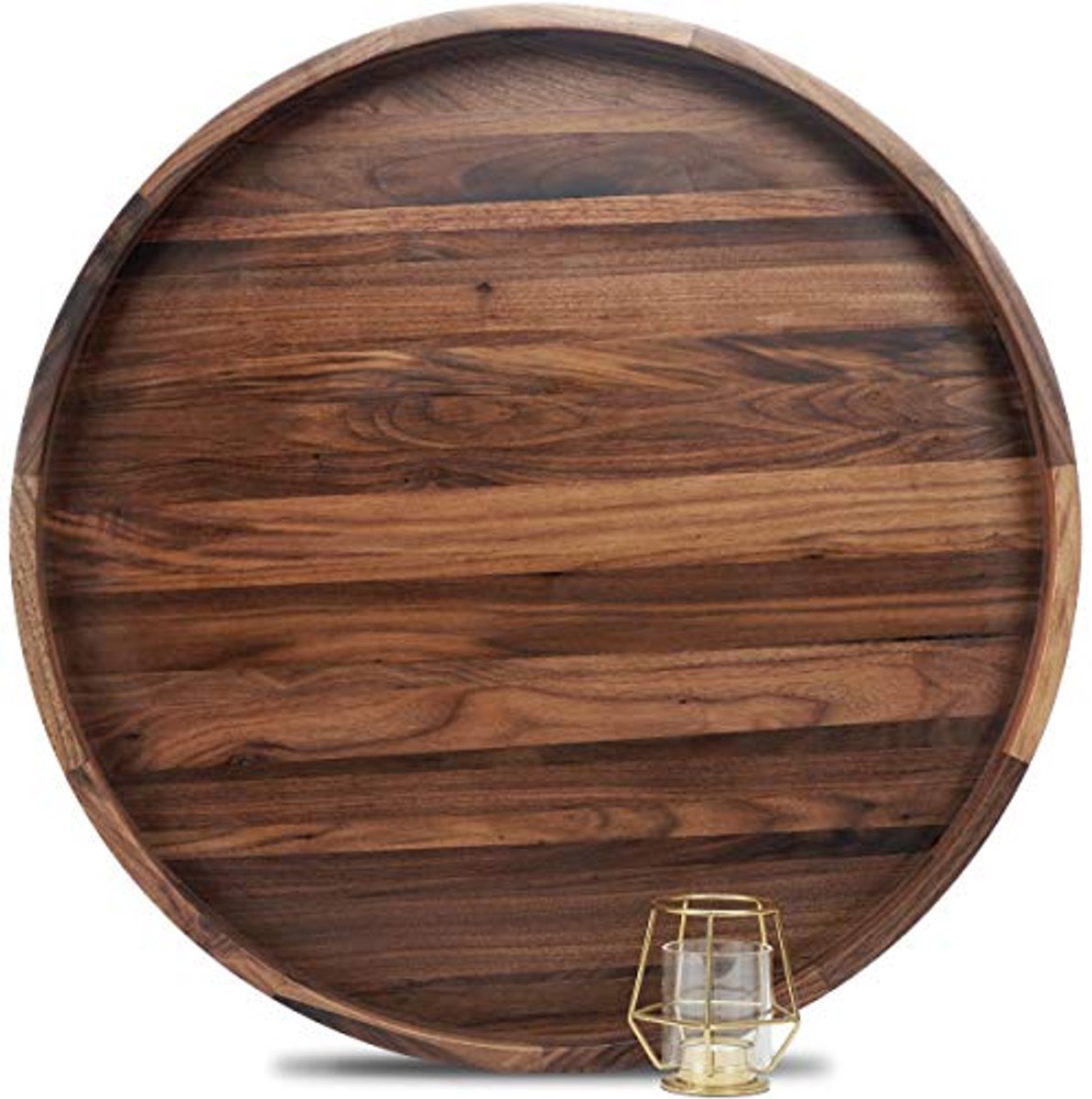 Extra grote ronde houten dienblad van notenhout - 61 cm diameter voor serveer doeleinden
