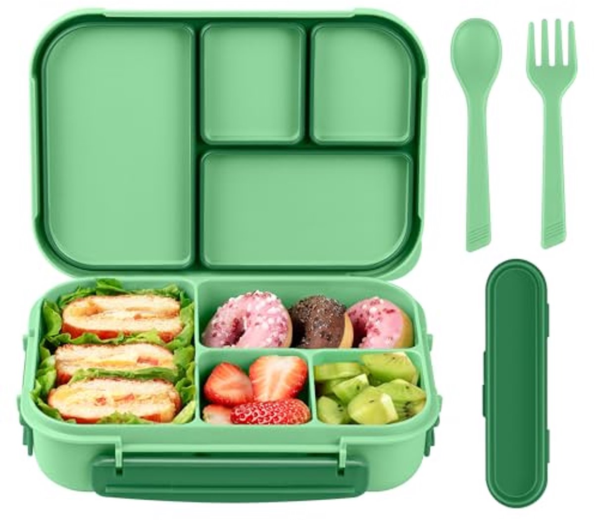 Lunchbox voor Volwassenen en Kinderen - 1200ML Lekvrije Bento Box met 4 Compartimenten