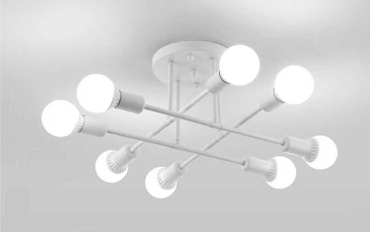 Plafondlamp – 8 Fittingen – E27 – Zonder Lichtbron – Wit – 70 cm – Metaal – Industrieel Ontwerp