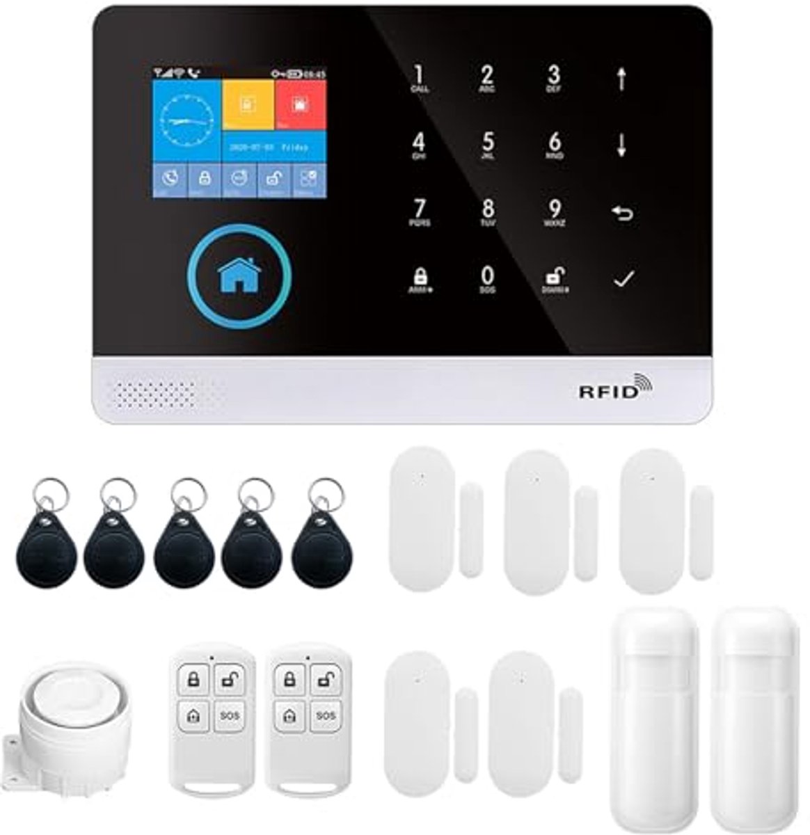 Draadloos Huisalarm met WiFi en GSM, LCD Display, PIR Sensor en Afstandsbediening - Compatibel met Alexa en Google Home