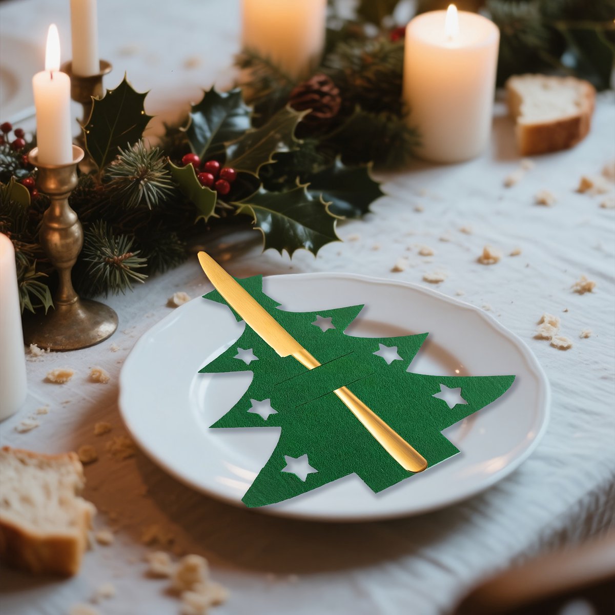 VANDAAG VERZONDEN - Vilt Tafeldecoratie - 12 STUKS - Kerst - Bestekhouders - Vilten Kerstdiner Decoratie - Bestekzak Bestekzakken Bestekzakjes