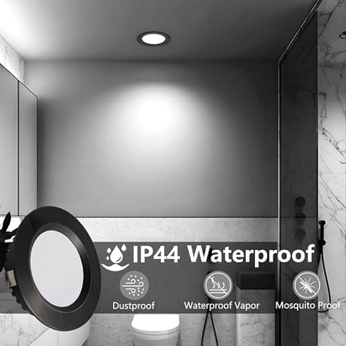 LED Inbouwspot, 230V, 3W, Waterdicht IP44, Verstelbare Inbouwspot voor Badkamer en Keuken, Extra Platte 15mm, Set van 4