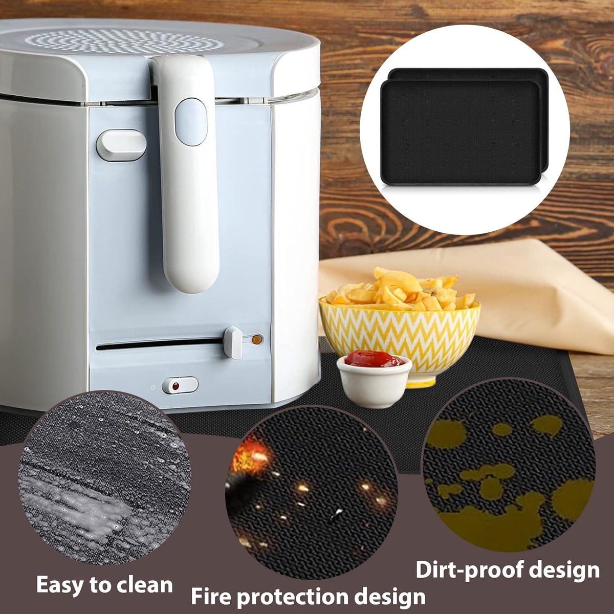 Candala Vuurvaste onderlegger, 2 stuks, hittebeschermingsmat, 60 x 40 cm, antislip siliconen matten, voor keukenwerkbladen, luchtfriteuse, magnetron en oven