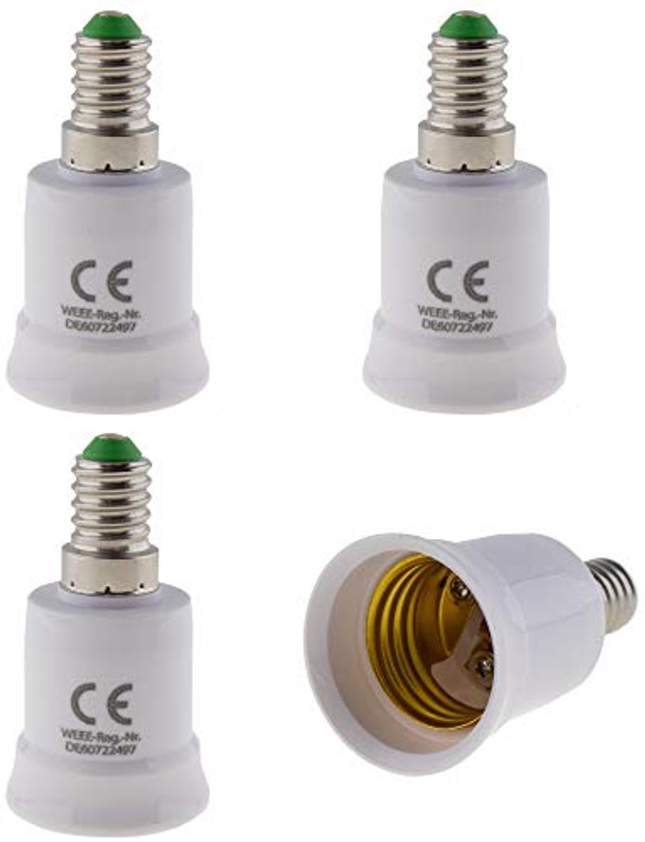 Set van 4 E14 naar E27 lampadapter - Geschikt voor LED, halogeen en spaarlampen