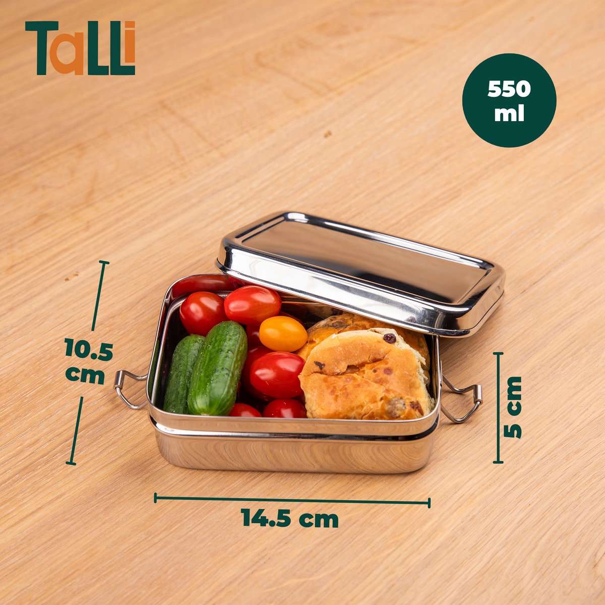 RVS Lunchbox Vierkant (Small) - Broodtrommel - Lunchbox - Brooddoos - Lunchbox voor kinderen - Lunchtrommel - Naar School