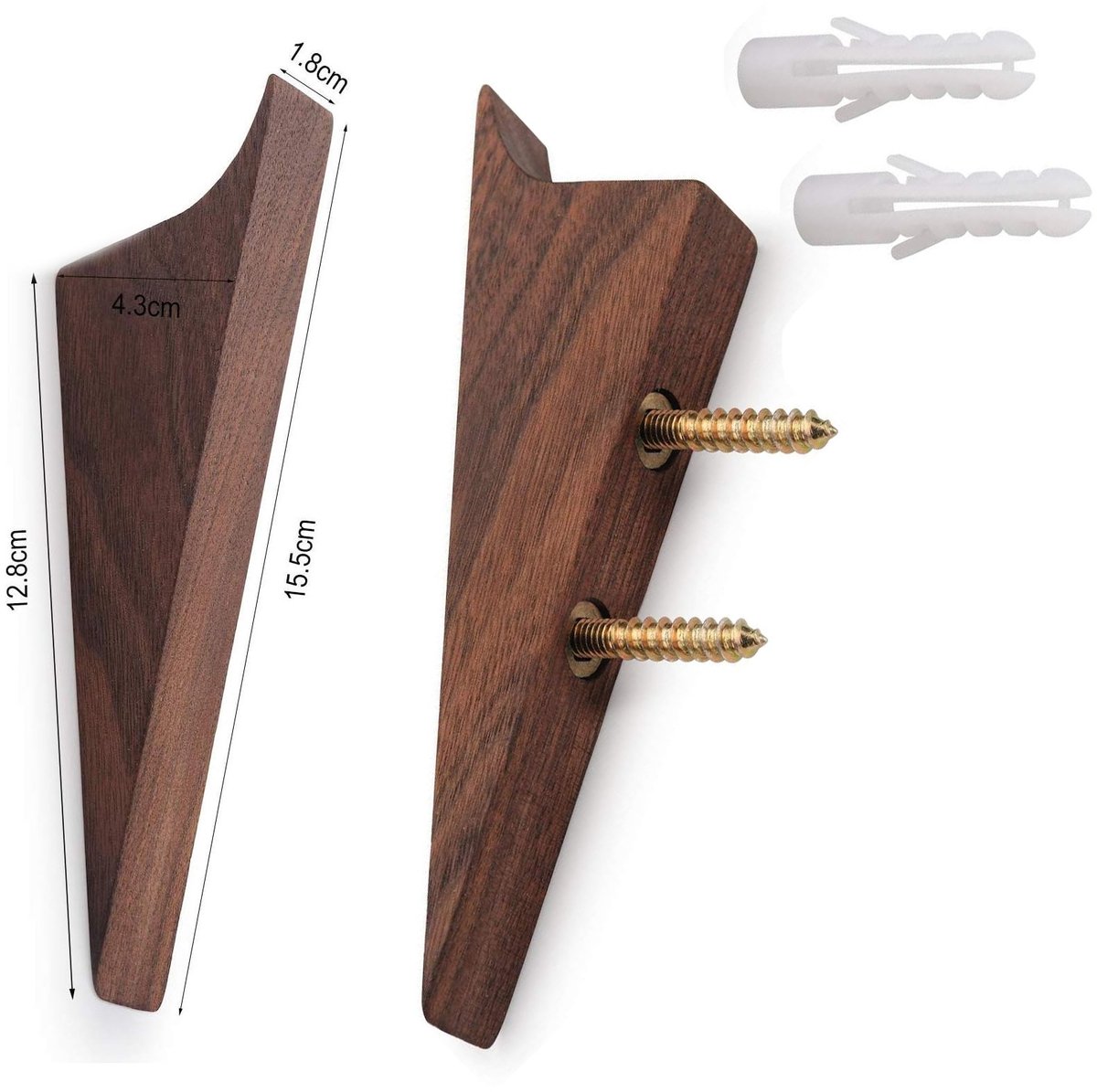 Houten wandhaak met schroeven (notenhout)