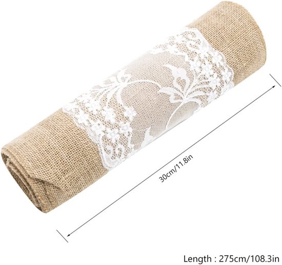 Jute Tafelloper met Kant - Rustieke Tafeldecoratie