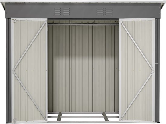 Abri de jardin en métal Pugsdrly 8x4 FT avec fondations métalliques (sans plancher), abri de jardin résistant aux intempéries pour une utilisation en extérieur, jardin, terrasse, gris