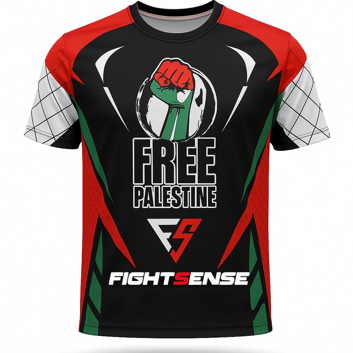 FIGHTSENSE Sport T-shirt – Free Palestina – Ademend & Sneldrogend – Maat L