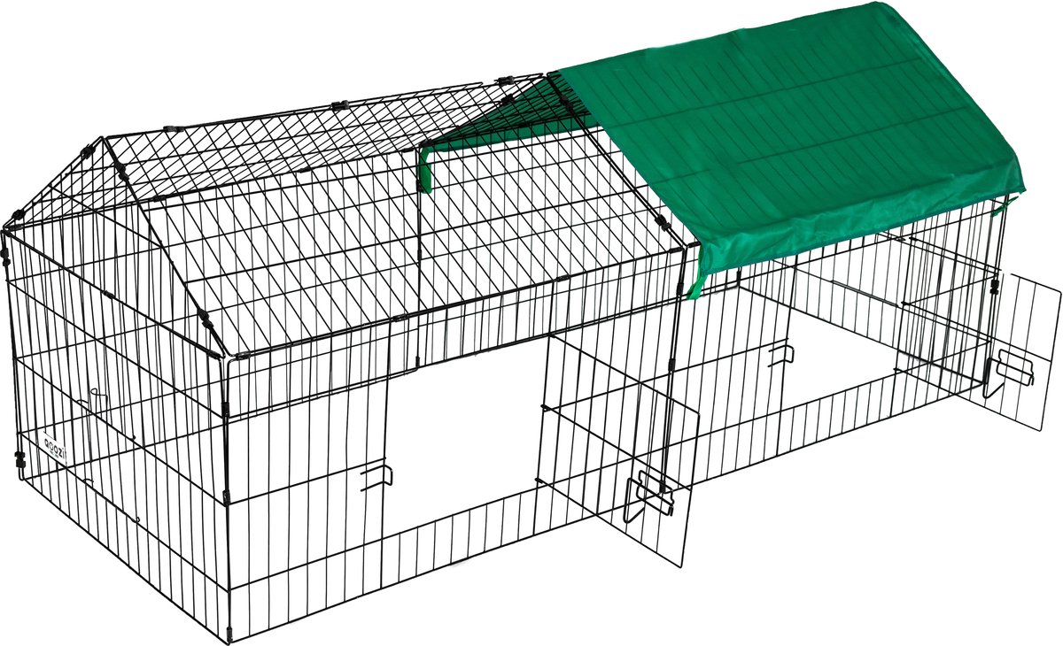 Qoozi Pet Konijnenren – 220x85x103 cm – Met Afdekzeil (Oxford 190T, Groen) – Opvouwbare Dierenren voor Buiten – Stevig & Weerbestendig – QZ1121536 thumbnail 2