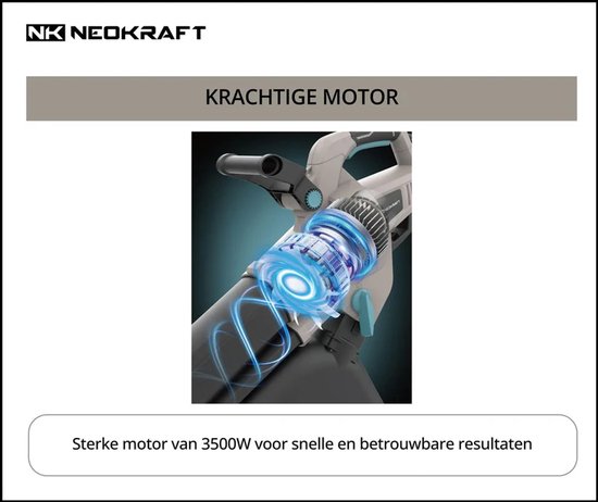 Neokraft - Elektrische Bladblazer en Zuiger 3500W - Op Snoer - Met Versnipperfunctie - Incl Opvangzak van 40L en Neuswiel - 270 km/h Luchtsnelheid van Merkloos	 — afbeelding 5