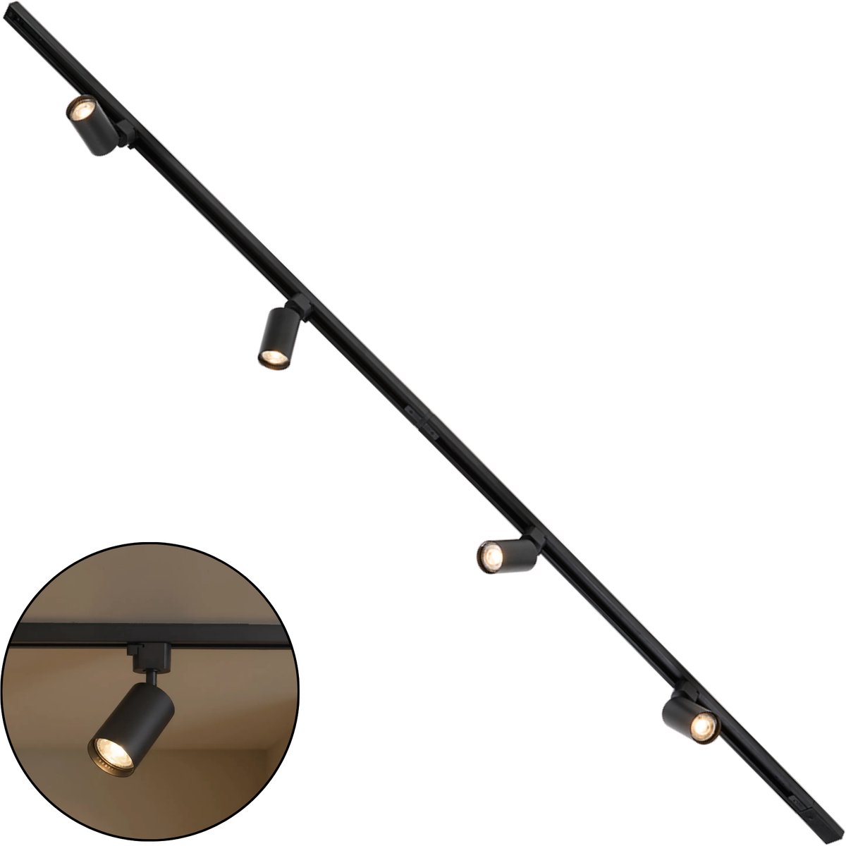 Lighto Railverlichting 200cm - Incl. 4 LED Spots - 1-fase - Plafondlamp - Plafondspots - Railsysteem - Woonkamer / Slaapkamer / Keuken - Zwart