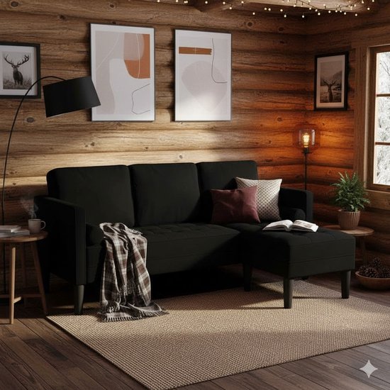 Canapé d'angle 3 places Zwart – Industrialhome Canapé moderne et Luxe en tissu résistant avec structure en bois – Design minimaliste, assise confortable et antitaches – Idéal pour le salon ou le studio