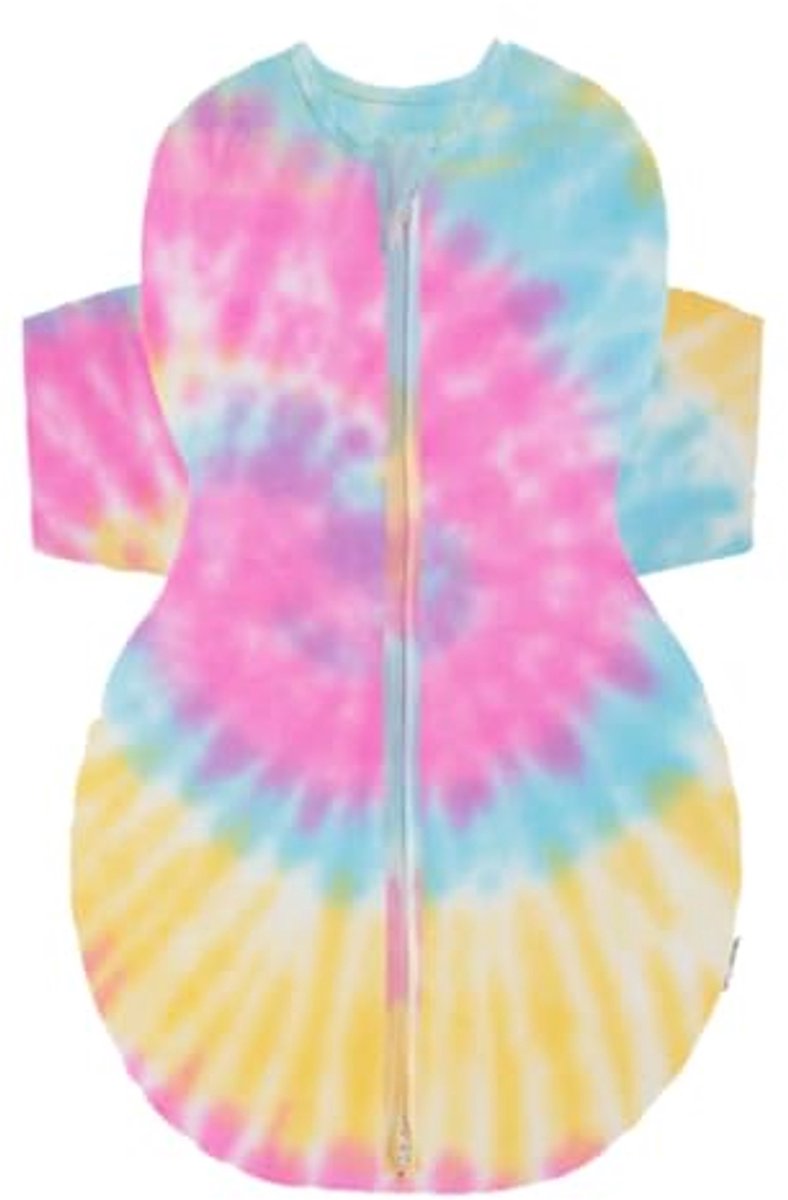 Image of 100% Biologisch Katoenen Baby Slaapzak voor Gezonde Heupontwikkeling - Tie Dye Rainbow, Large