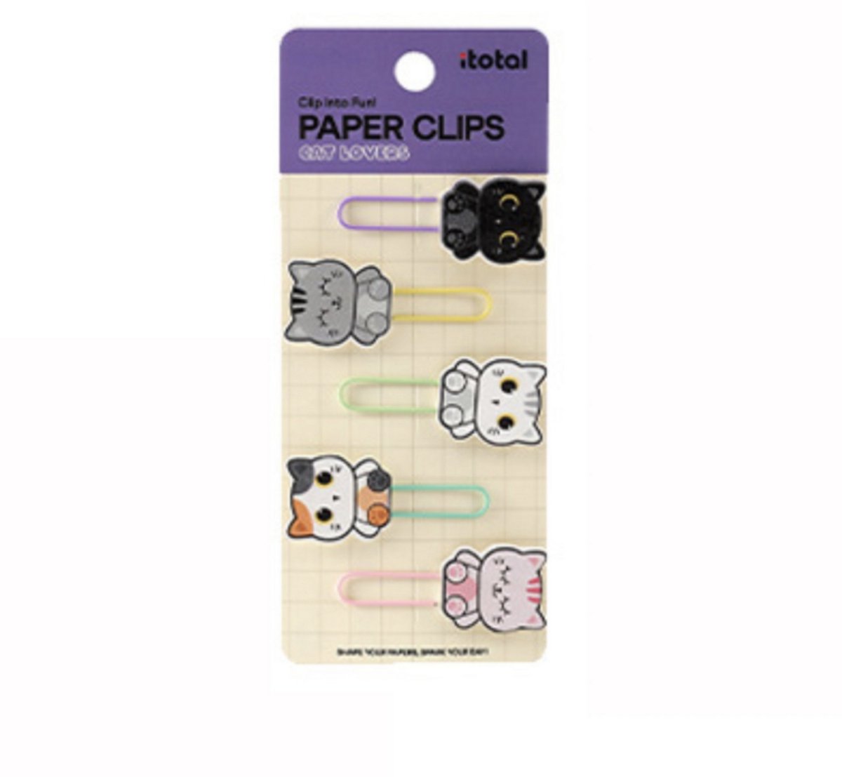 iTotal Set van 5 Paper Clips Cat Lovers Clip into Fun! 10gr