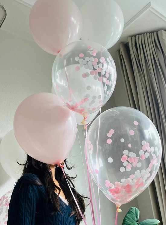 Luna Balunas 50 Stuks Pastel Roze Wit Latex Ballonnen Helium Confetti Verjaardag versiering Meisje - Baby Shower Feest decoratie Eco friendly FSC