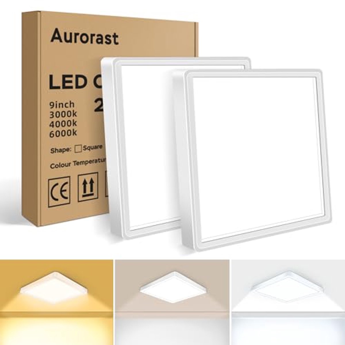 LED Plafondlamp 20W IP44 Waterdicht - 2-pack Ultra Dunne Vierkante Plafondverlichting met Verstelbare Kleur Temperatuur