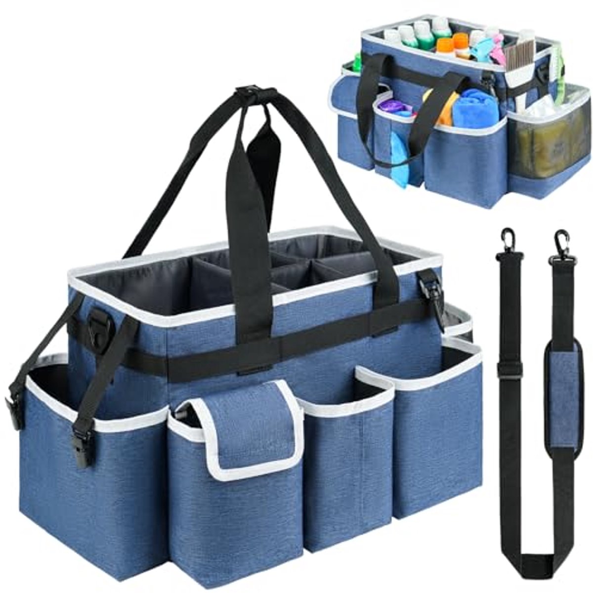Schoonmaakcaddy voor huishoudsters - reinigingszak en organizer met handvat - blauw
