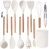Homikit Silicone Keukengerei Set, 16 Stuks Zwart Keukengerei Kookgerei Set, Hittebestendig Kookgerei Set met Keukengerei Houder, Gezond & Non-Stick, Vaatwasmachinebestendig