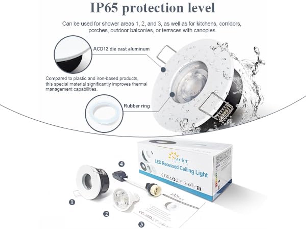 Dimbare IP65 Inbouwspot - Waterdichte GU10 Plafondlamp - Warm Wit 3000K - Set van 6 - Diameter 70 mm