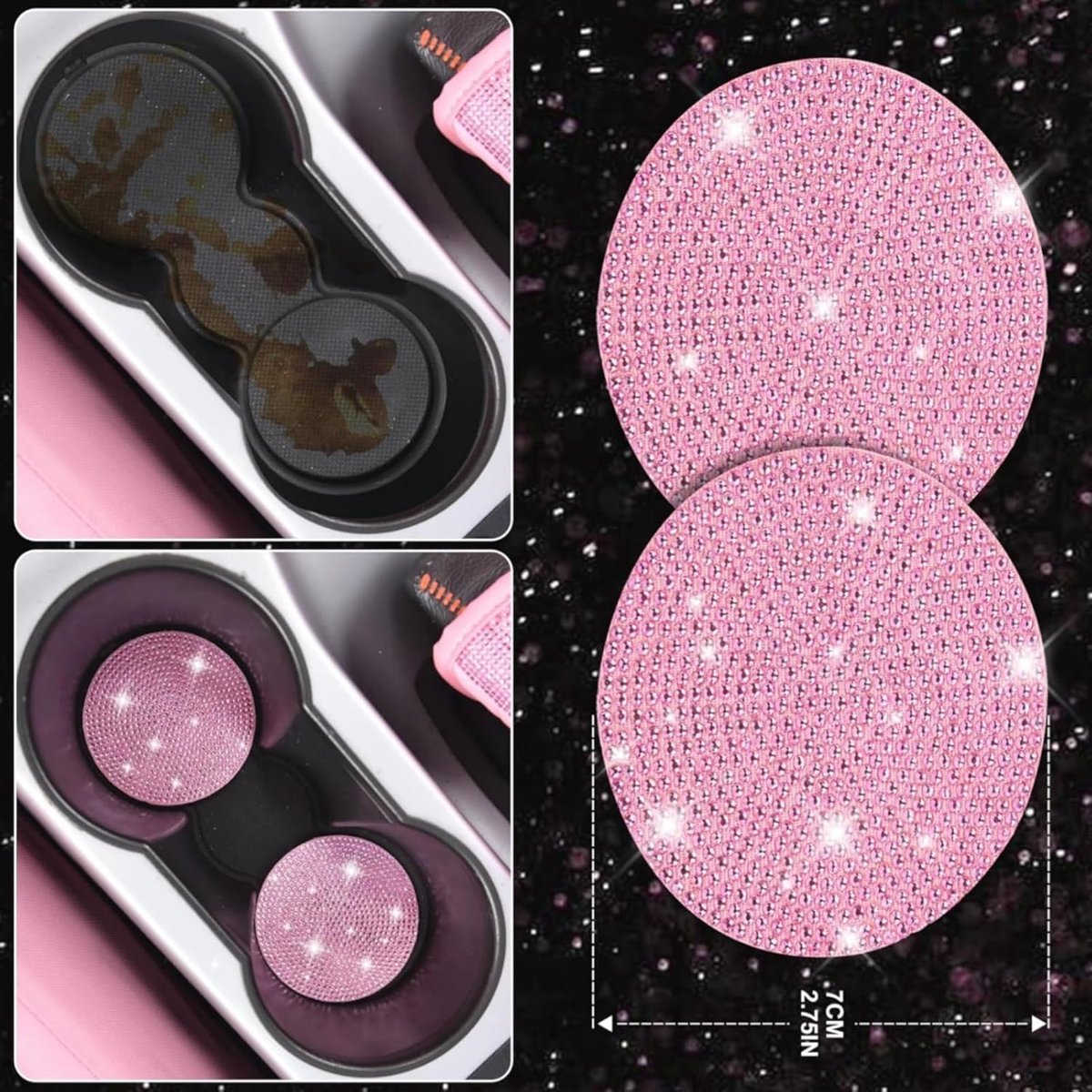 auto decoratie - Auto-accessoires set - 7 Stuks glinsterende decoratieset - bling-stuurhoes - gordelhoes - decoratieve auto - decoratie voor auto - Fonkelende diamantdecoratie - Auto-interieur - schattige complete interieurset - Roze – foto 3