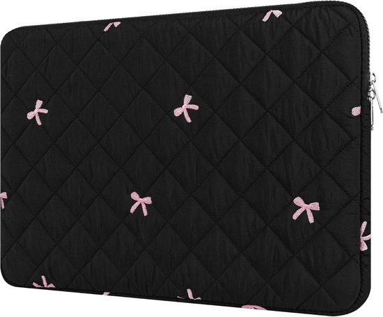 Housse pour ordinateur portable spécialement conçue pour MacBook 15/16 pouces, avec Noeuds brodés, compatible avec certains Chromebooks/ PC 15,6 pouces, Zwart