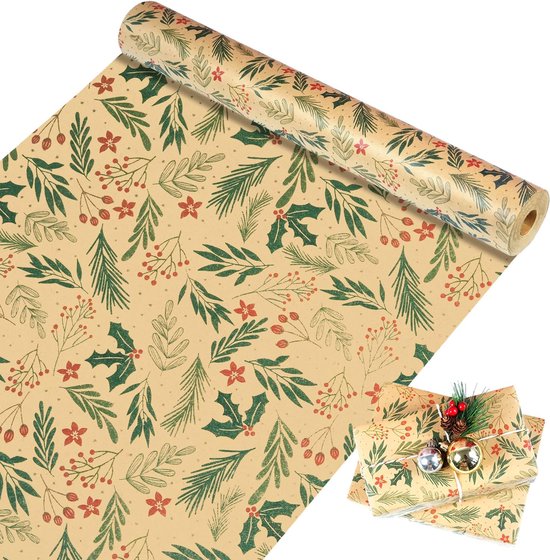 Inpakpapier - Kerst inpakpapier - Kerstmis cadeaupapier - Inpakpapier met Figuren - 43 x 300cm - 1 Rollen - Kerstpapier inpakpapier voor kerst - Kerstpapier inpakpapier voor Kinderen - cadeaupapier - Cadeaupapier Kraft - Kerst - kerstpapier - Bruin