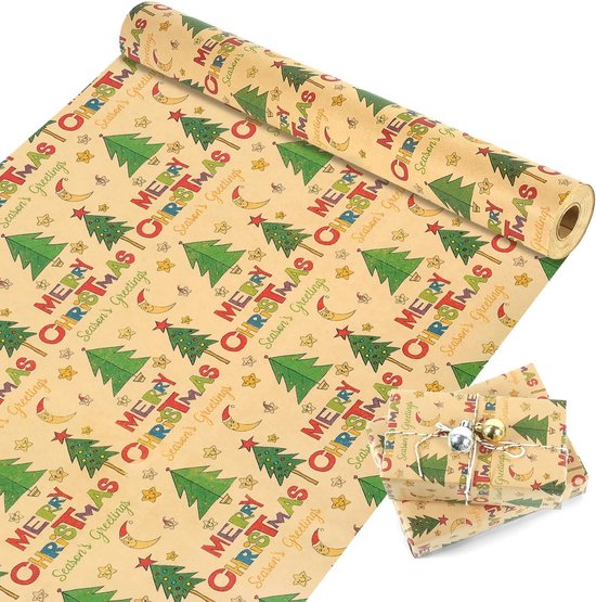 Inpakpapier - Kerst inpakpapier - Kerstmis cadeaupapier - Inpakpapier met Figuren - 43 x 300cm - 1 Rollen - Kerstpapier inpakpapier voor kerst - Kerstpapier inpakpapier voor Kinderen - cadeaupapier - Cadeaupapier Kraft - Kerst - kerstpapier