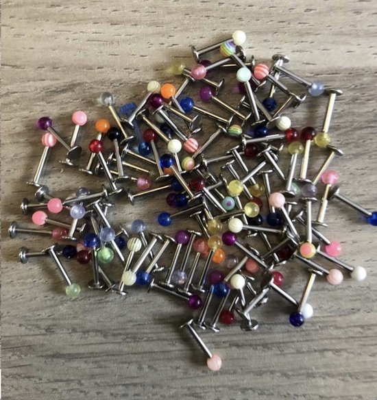 Bijoux Lev - Acier chirurgical - Peircings labret de différentes couleurs et tailles - Set de 100 pièces