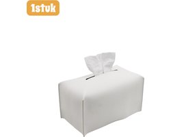1 - Tissuebox - Tissuehouder - PU-leer - Tissuehouder voor thuis en in de auto - Geschikt voor slaapkamers en woonkamers - Bureau-indeling - Bureau-indeling - Gebroken wit