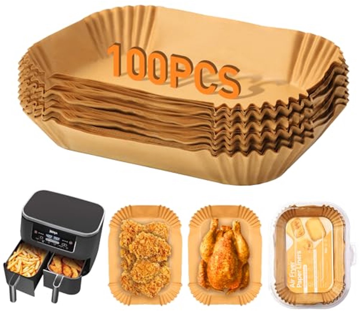 Bakpapier voor heteluchtfriteuse - Verstevigte liners voor airfryer - 100 stuks