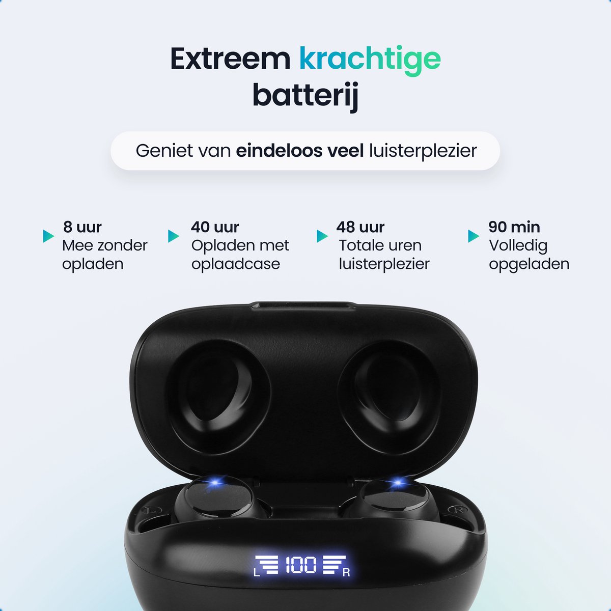 Siltcon® SoundWave Pro Sport - Volledig Draadloze Oordopjes – Oortjes Draadloos – Oordopjes – Oortjes - Bluetooth Oordopjes - Noise cancelling - Universeel - BT 5.3 - 48u op 1 lading - Blijven altijd zitten - Zwart thumbnail 3