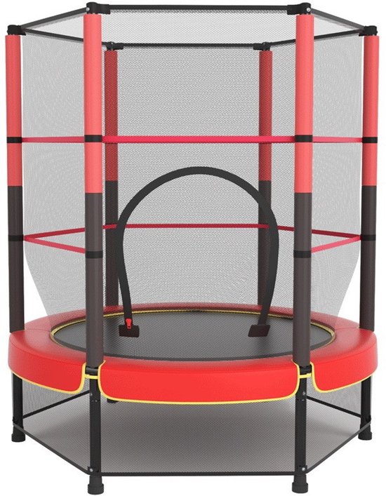 K IKIDO Kinder Trampoline - Trampoline met verhoogd Veiligheidsnet - Ø140 x 160cm - Indoor&Outdoor Kindertrampoline - Rood