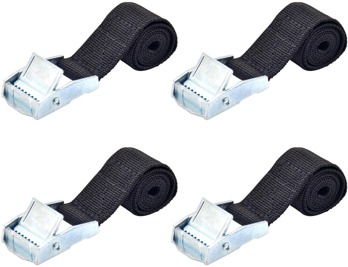 2 Spanbanden - Verstelbaar met Klemgesp - Voor Bagage, Transport, Vracht, Camping, Auto, Motor - Zwart - 25 mm x 0.5 m