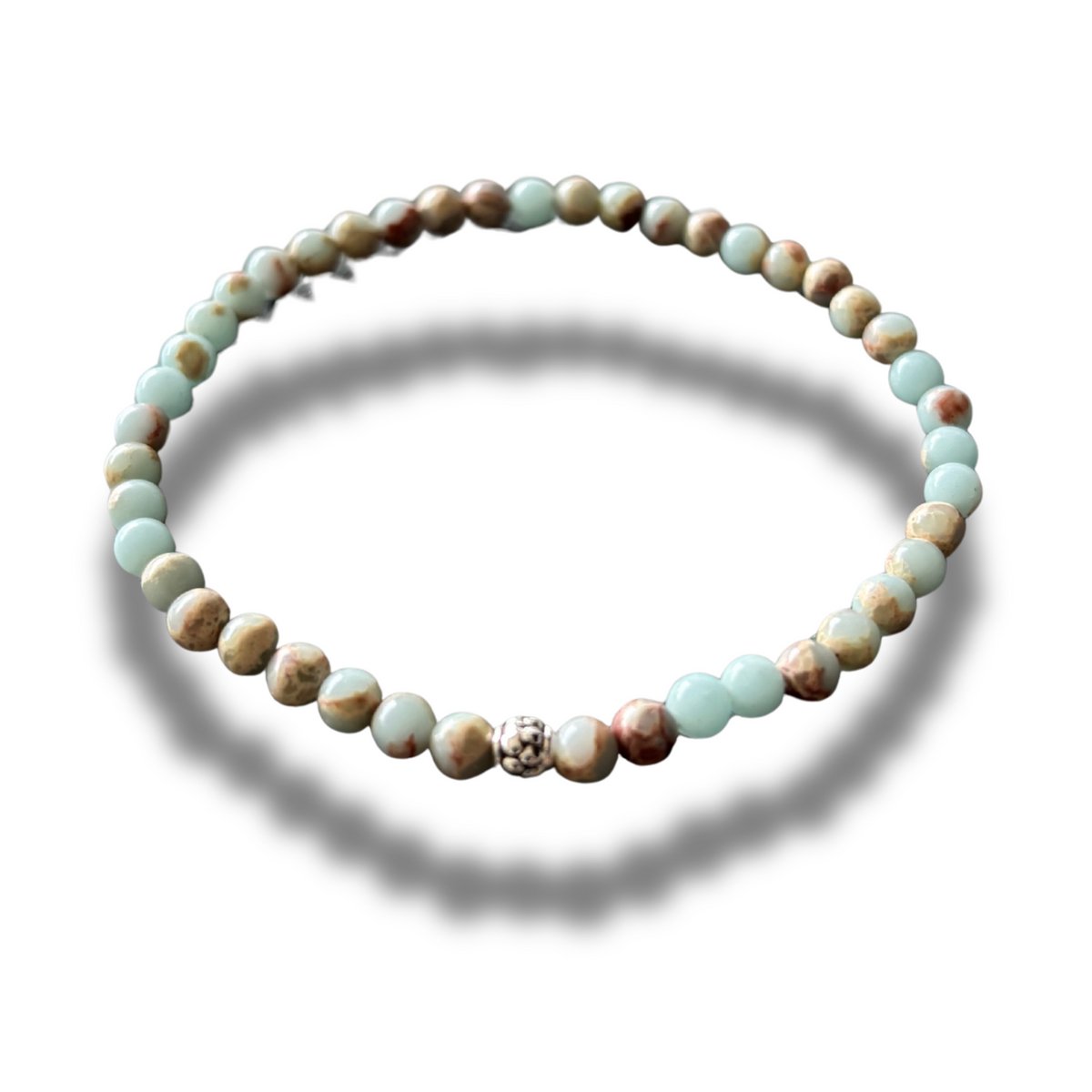 Armband - natuursteen - 4 mm - 19 cm - shou shan jaspis - zilverkleurig element