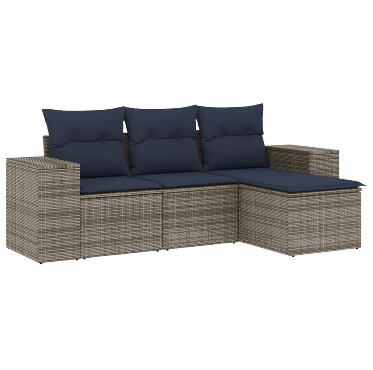 vidaXL - 4-delige - tuinbankset - met - kussens, - grijs - polyrotan
