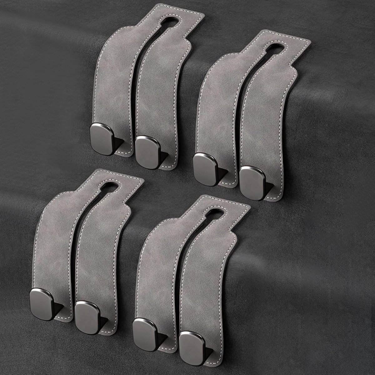 Image of 4-pack autotashaken, leuke autohaken voor tassen en handtassen, autohoofdsteunhaken (grijs, 4-pack)