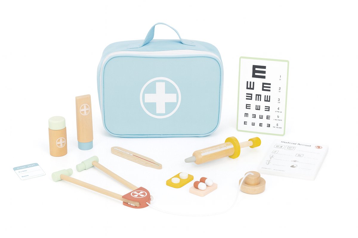 Tooky Toy® - Doktersspel - Stimulerend houten Montessori speelgoed – Duurzaam, Educatief en Creatief spel voor Kinderen om Zelfredzaamheid en Vaardigheden te Ontwikkelen