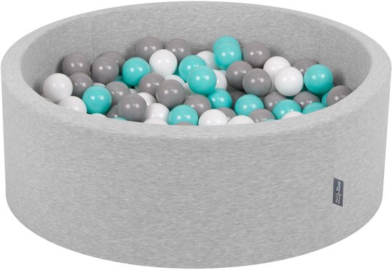 Piscine à balles KiddyMoon 90x30cm - 200 balles ∅ 7cm piscine à balles avec balles colorées pour bébés et enfants - gris clair : blanc/gris/turquoise clair