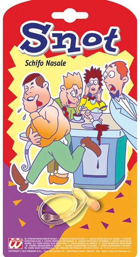 Nep snottebel met vrolijke illustratie van vier personen, waaronder een man die snuitverkouden is.
