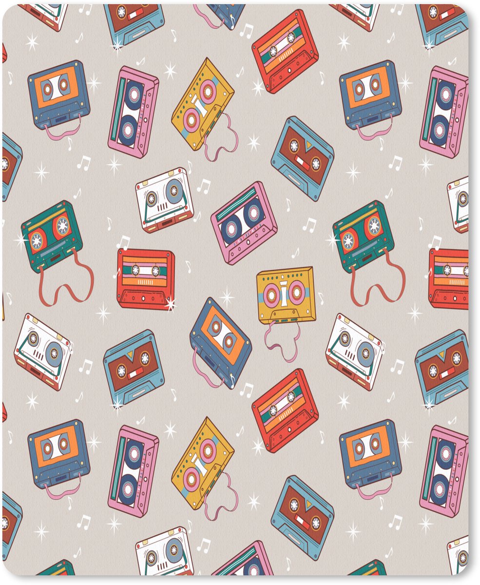 Muismat 19x23 cm - Mousepad Muziek - Cassette - Patroon - Muismatten