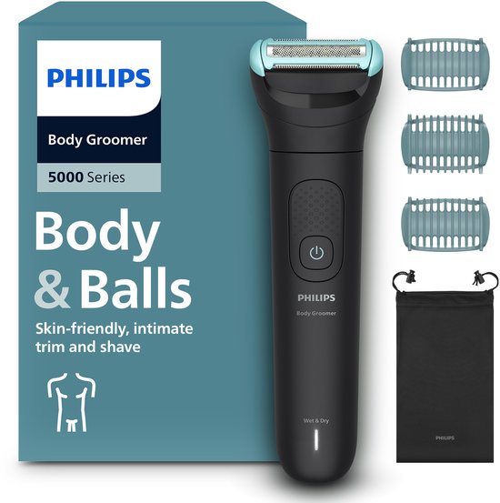 Philips Series 5000 Bodygroomer mannen - Body Trimmer - 3 extra Trimkammen - Opbergzakje - Batterij indicator - Snellader - BG5470/15