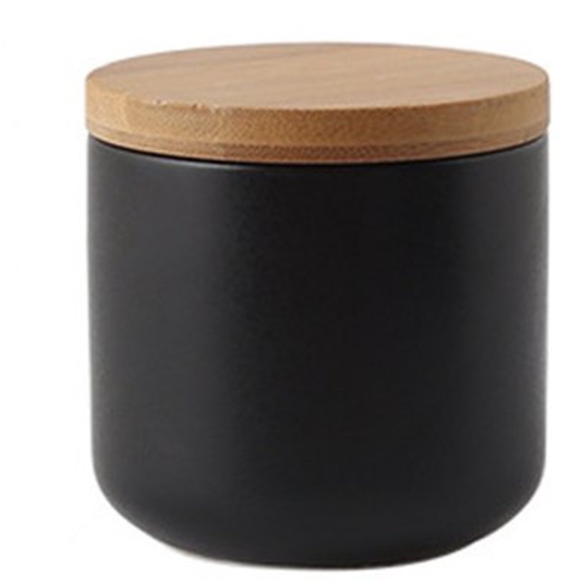 Keramische bewaardoos - Nordic stijl - 1 stuk - matte zwart - keramiek met houten deksel