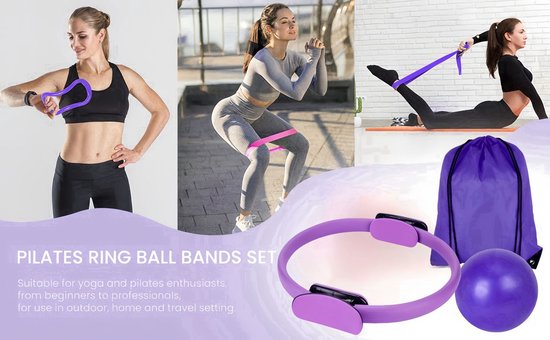 Pilates Ring Set - Yoga Set - Thuis Sporten - 13 Delige Kit - 38cm Ring - Paars — afbeelding 3